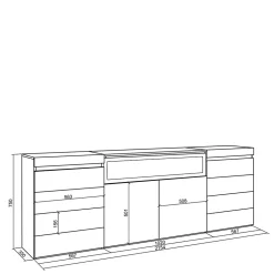 Commode buffet armoire 214x35x75cm feu led sans chaleur chêne