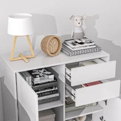 Commode buffet meuble de rangement 2 tiroirs 2 portes avec étagère 79 x 36 x 74 cm blanc laqué