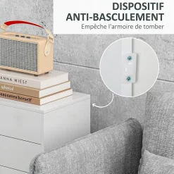 Commode buffet meuble de rangement 2 tiroirs 2 portes avec étagère 79 x 36 x 74 cm blanc laqué