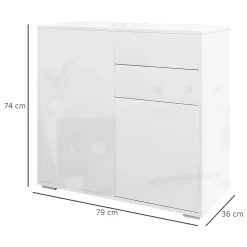 Commode buffet meuble de rangement 2 tiroirs 2 portes avec étagère 79 x 36 x 74 cm blanc laqué