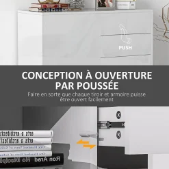 Commode buffet meuble de rangement 2 tiroirs 2 portes avec étagère 79 x 36 x 74 cm blanc laqué