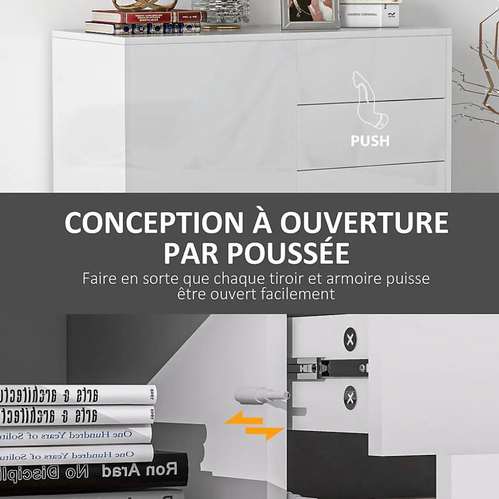 Commode buffet meuble de rangement 2 tiroirs 2 portes avec étagère 79 x 36 x 74 cm blanc laqué