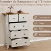 Commode Chambre à Troirs Meuble Rangement Salon avec Tiroirs en Tissu Dessus Spacieux et Kit Anti basculement 5 Tiroirs Gris