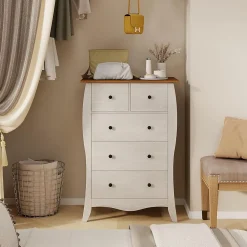 Commode Chambre à Troirs Meuble Rangement Salon avec Tiroirs en Tissu Dessus Spacieux et Kit Anti basculement 5 Tiroirs Gris