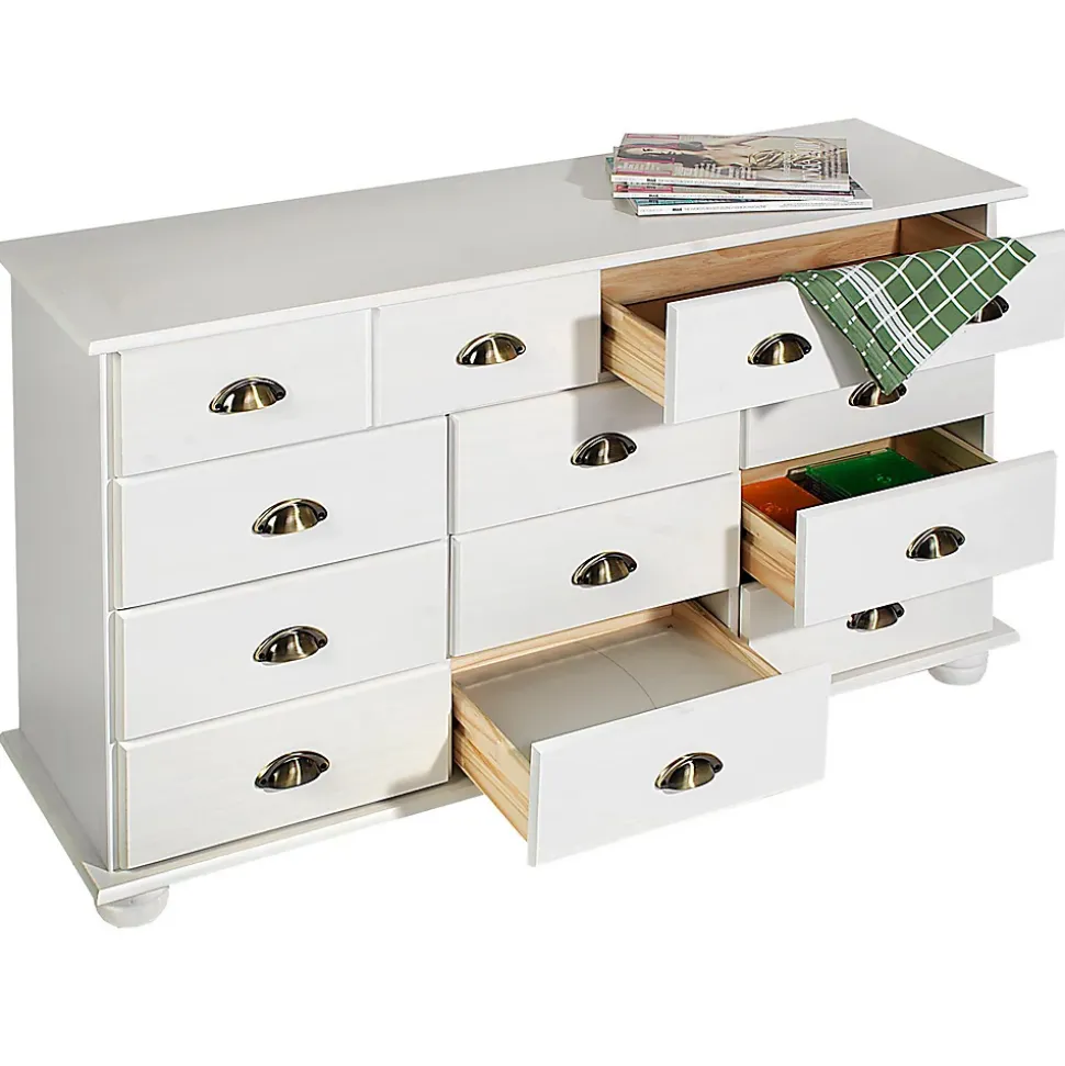 Commode chambre COLMAR L 117 cm 11 tiroirs en bois - Blanc
