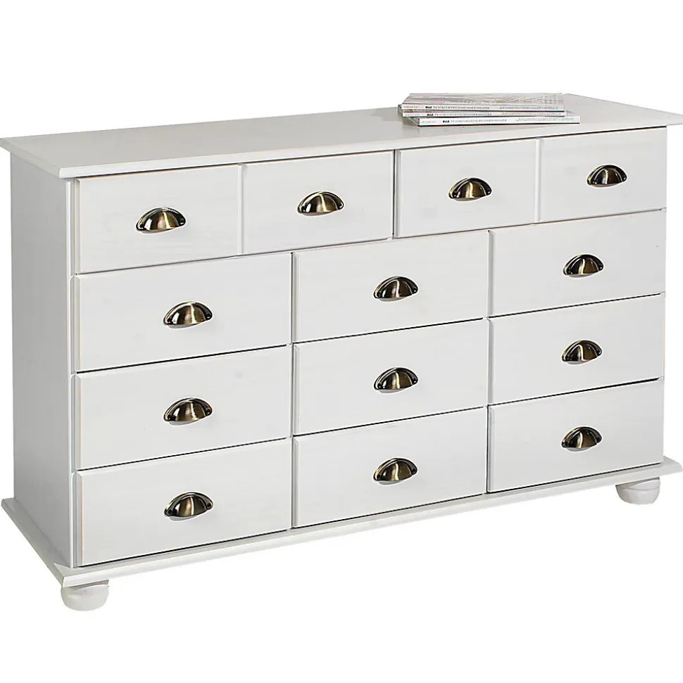 Commode chambre COLMAR L 117 cm 11 tiroirs en bois - Blanc