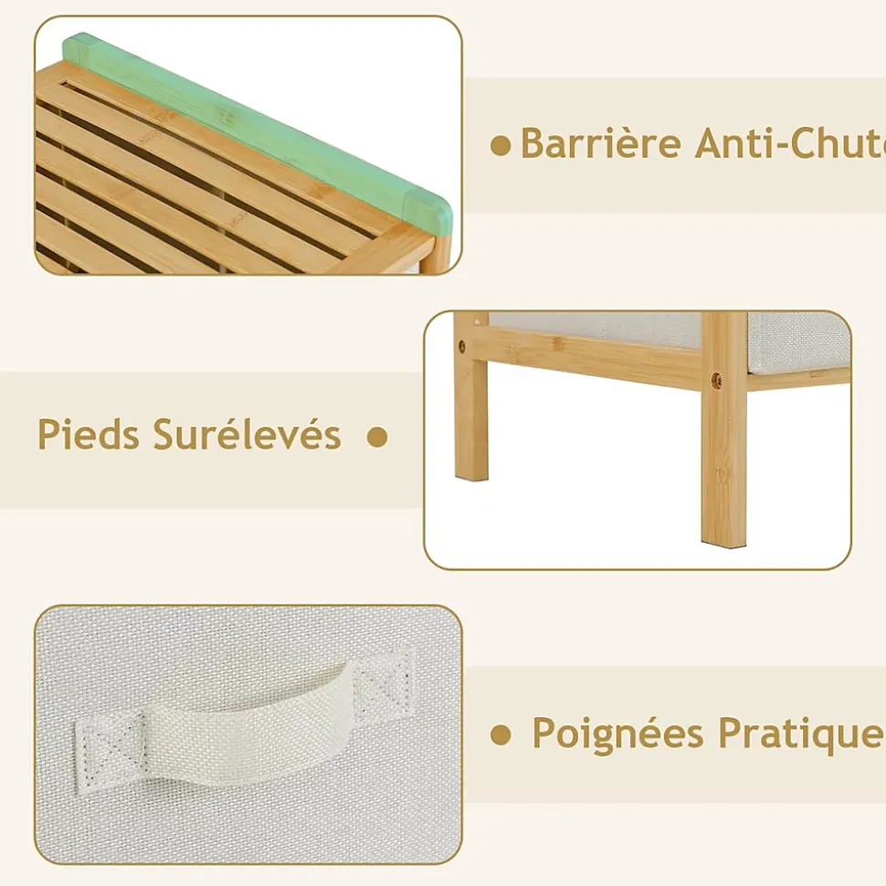 Commode Chambre en Tissu à 3 Niveaux, 66 x 35 x 78,5CM, Commode avec 6 Tiroirs Pliables, avec Dessus en Bambou à Lattes