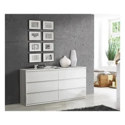 Commode CHELSEA 6 Tiroirs - Couleur blanc mat - L 154 x P 42,2 x H 79,9 cm