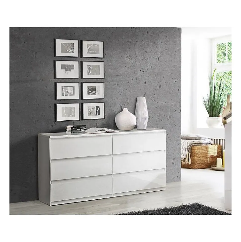 Commode CHELSEA 6 Tiroirs - Couleur blanc mat - L 154 x P 42,2 x H 79,9 cm