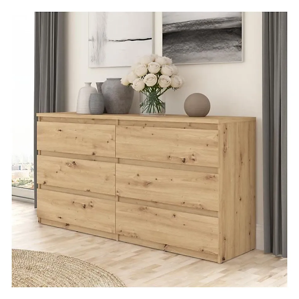 Commode CHELSEA 6 tiroirs -154 cm - Décor chene artisan
