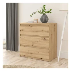 Commode CHELSEA 3 tiroirs - 77,2 cm - Décor chene artisan