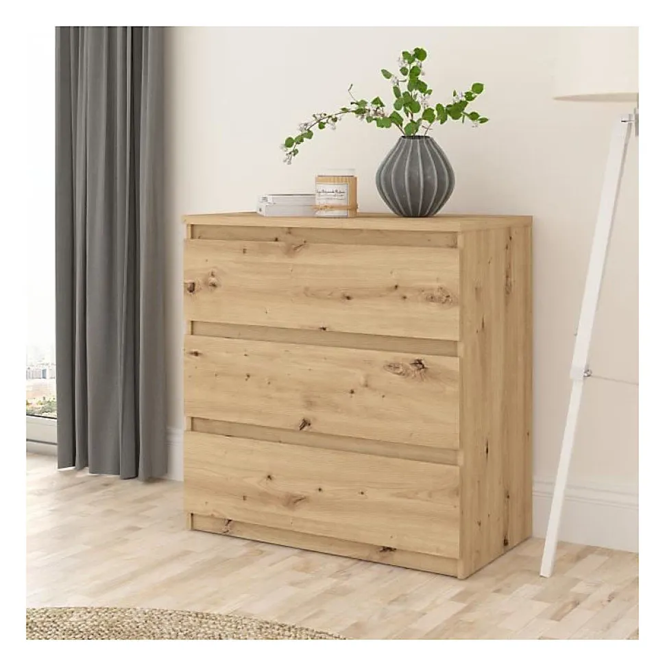 Commode CHELSEA 3 tiroirs - 77,2 cm - Décor chene artisan