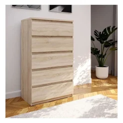Commode CHELSEA 5 tiroirs - 77,2 cm - Décor chene sonoma
