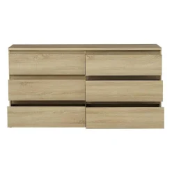 Commode CHELSEA 6 Tiroirs - Couleur chene - L 154 x P 42,2 x H 79,9 cm