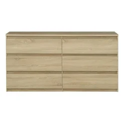 Commode CHELSEA 6 Tiroirs - Couleur chene - L 154 x P 42,2 x H 79,9 cm