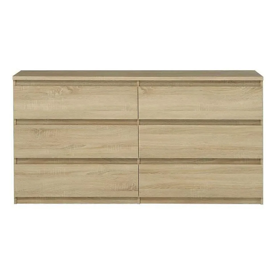 Commode CHELSEA 6 Tiroirs - Couleur chene - L 154 x P 42,2 x H 79,9 cm