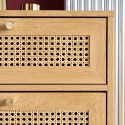 Commode chiffonnier décor bois et cannage 4 tiroirs teinte naturelle - 50 x 40 x 96 cm - Judith