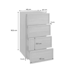 Commode chiffonnier noyer 4 tiroirs effet bois - L 48 x P 43 x H 98.5cm - Kuba