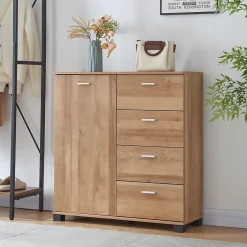 Commode Döbritz 84 x 80 x 28 cm effet chêne en.casa