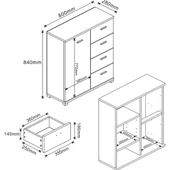 Commode Döbritz 84 x 80 x 28 cm effet chêne en.casa