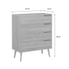 Commode décor bois de noyer. 4 tiroirs. pieds en pin massif