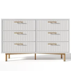 Commode décorée de rayures verticales - 6 tiroirs - Blanc