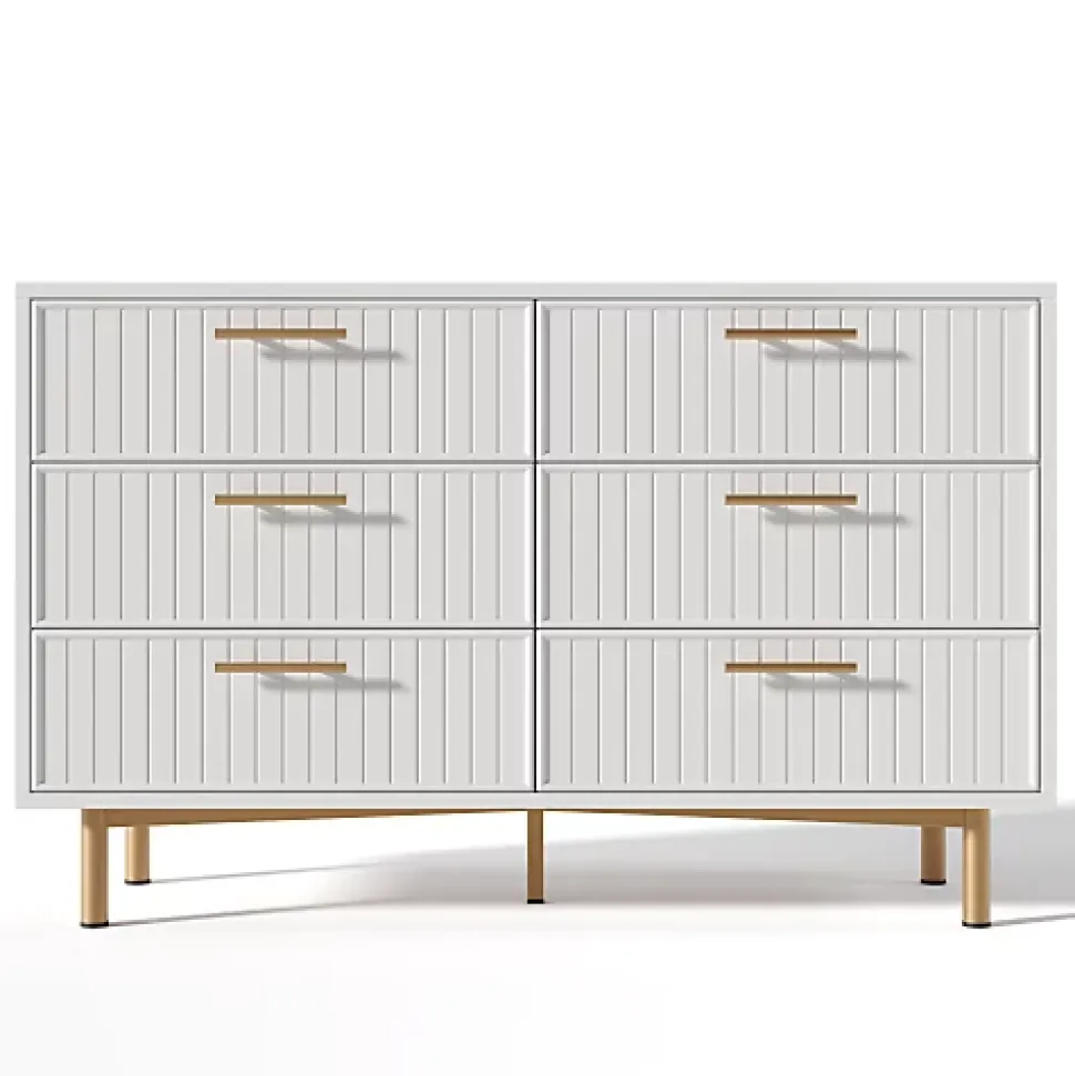 Commode décorée de rayures verticales - 6 tiroirs - Blanc