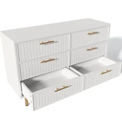 Commode décorée de rayures verticales - 6 tiroirs - Blanc