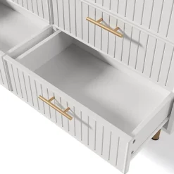 Commode décorée de rayures verticales - 6 tiroirs - Blanc