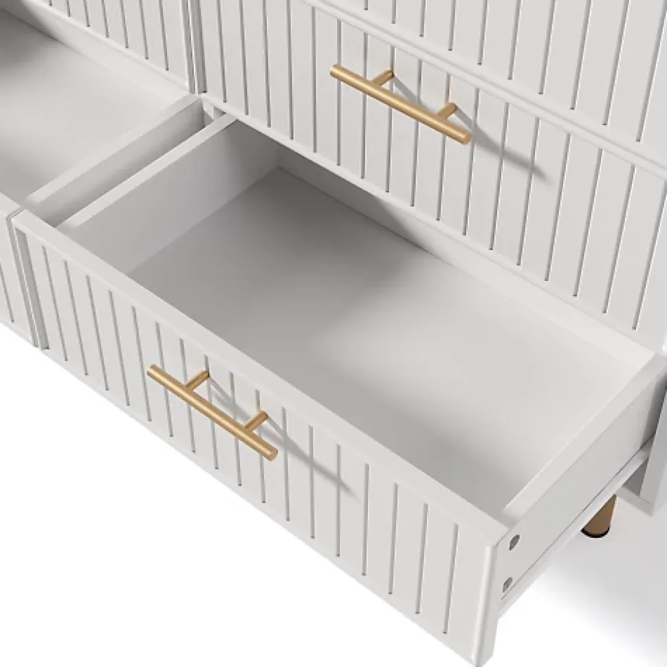 Commode décorée de rayures verticales - 6 tiroirs - Blanc