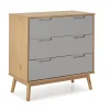 Commode de nuit Bruce avec 3 tiroirs, bois massif, 80 cm Largeur