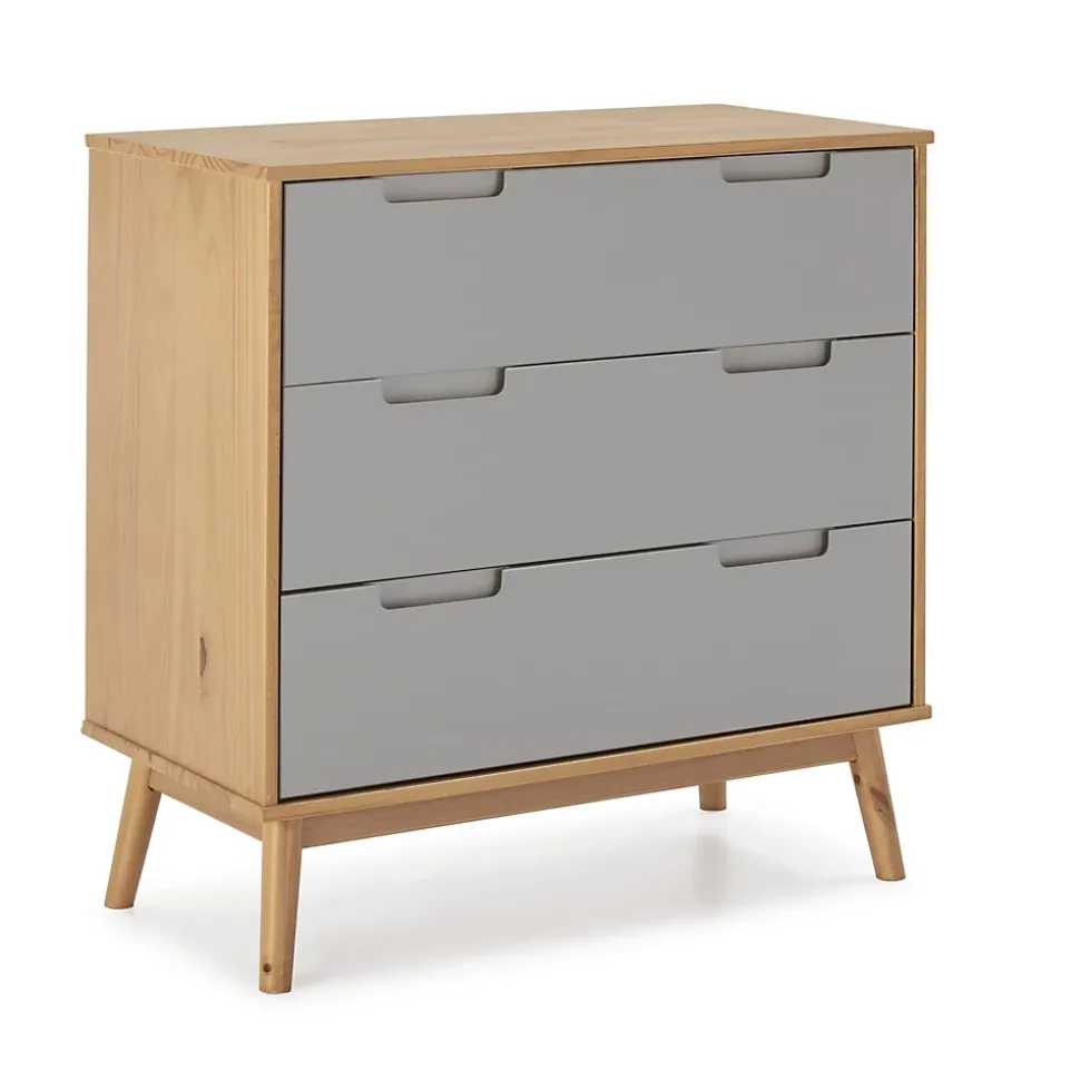 Commode de nuit Bruce avec 3 tiroirs, bois massif, 80 cm Largeur
