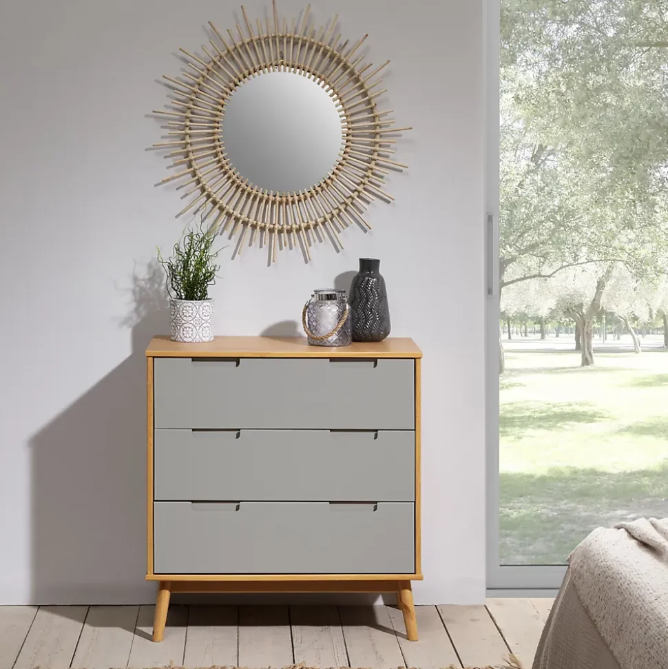 Commode de nuit Bruce avec 3 tiroirs, bois massif, 80 cm Largeur