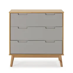 Commode de nuit Bruce avec 3 tiroirs, bois massif, 80 cm Largeur