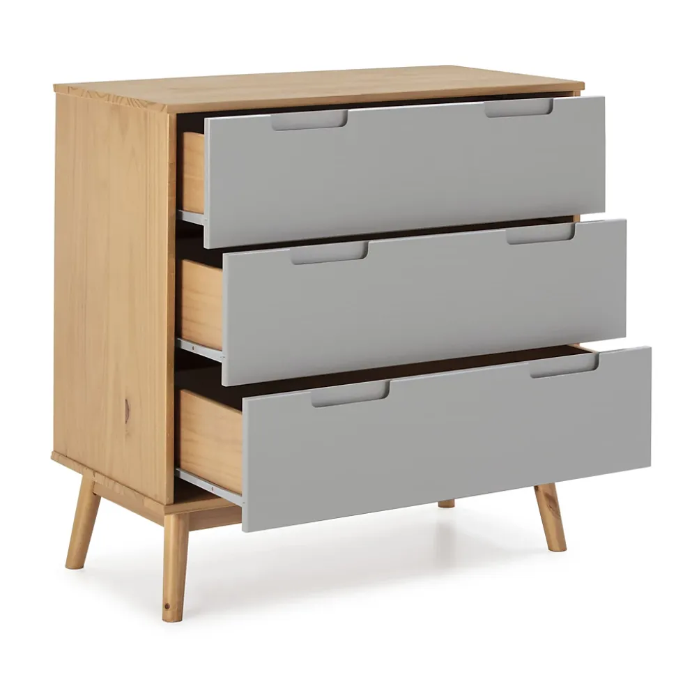Commode de nuit Bruce avec 3 tiroirs, bois massif, 80 cm Largeur