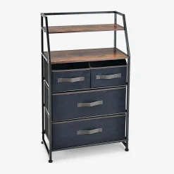 Commode de Rangement à 4 Tiroirs Tour de Rangement en Tissu avec 2 Étagères Ouvertes Cadre Métallique Robuste