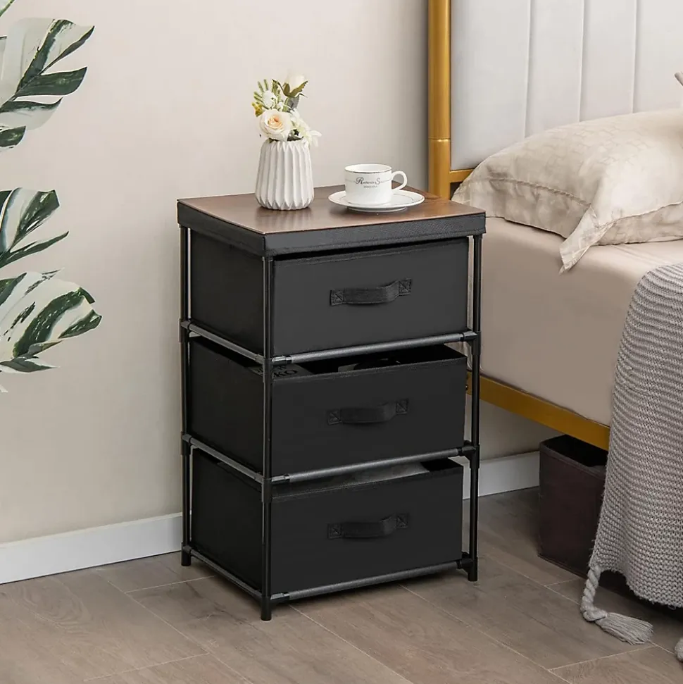 Commode de Rangement 3 Tiroirs Meuble de Rangement avec Tiroirs en Tissu Cadre Métallique Robuste avec Tiroirs Amovibles