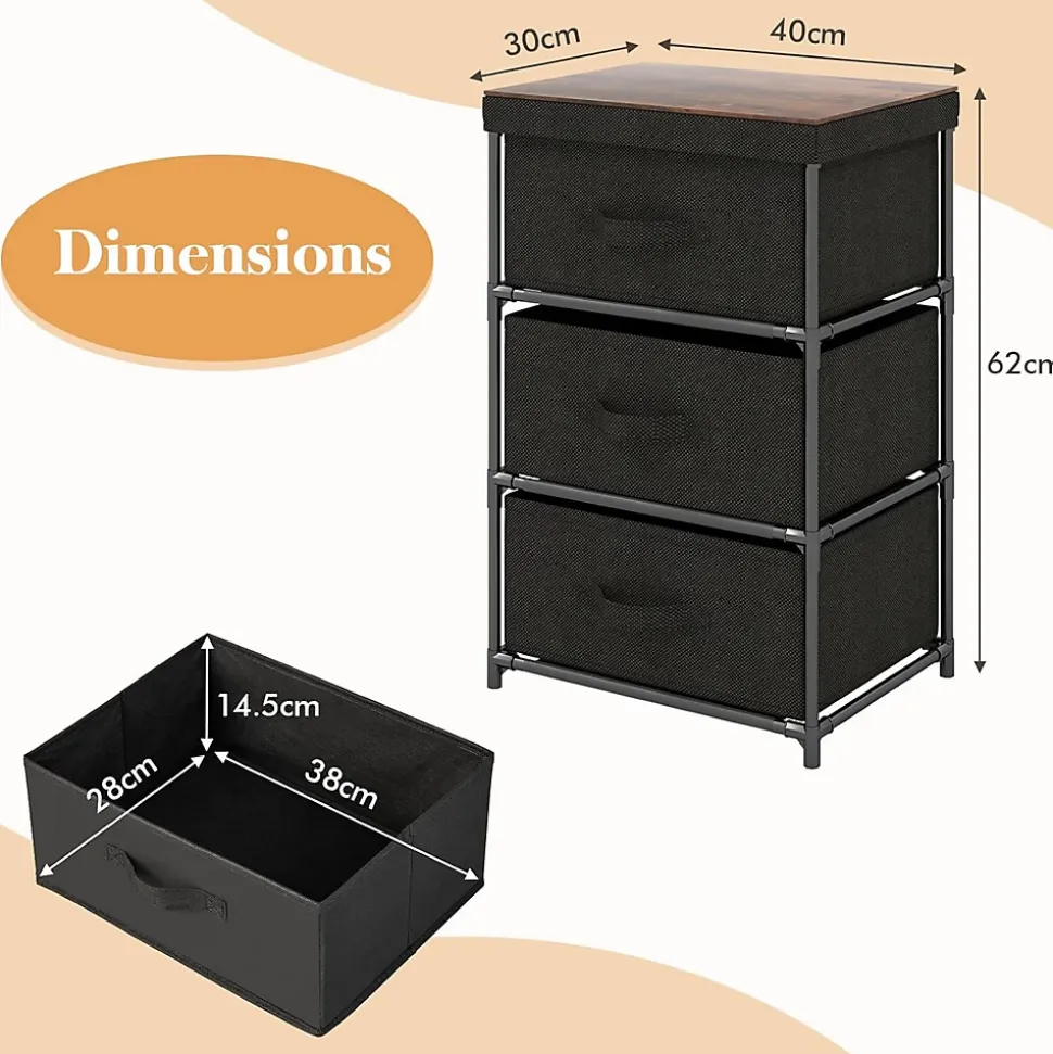 Commode de Rangement 3 Tiroirs Meuble de Rangement avec Tiroirs en Tissu Cadre Métallique Robuste avec Tiroirs Amovibles