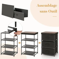Commode de Rangement 3 Tiroirs Meuble de Rangement avec Tiroirs en Tissu Cadre Métallique Robuste avec Tiroirs Amovibles