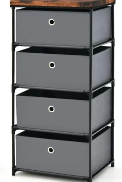 Commode de Rangement 4 Tiroirs Meuble de Rangement avec Tiroirs en Tissu Cadre Métallique Robuste