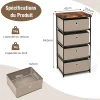 Commode de Rangement 4 Tiroirs Meuble de Rangement avec Tiroirs en Tissu Cadre Métallique Robuste
