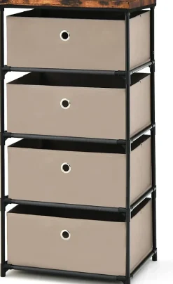 Commode de Rangement 4 Tiroirs Meuble de Rangement avec Tiroirs en Tissu Cadre Métallique Robuste