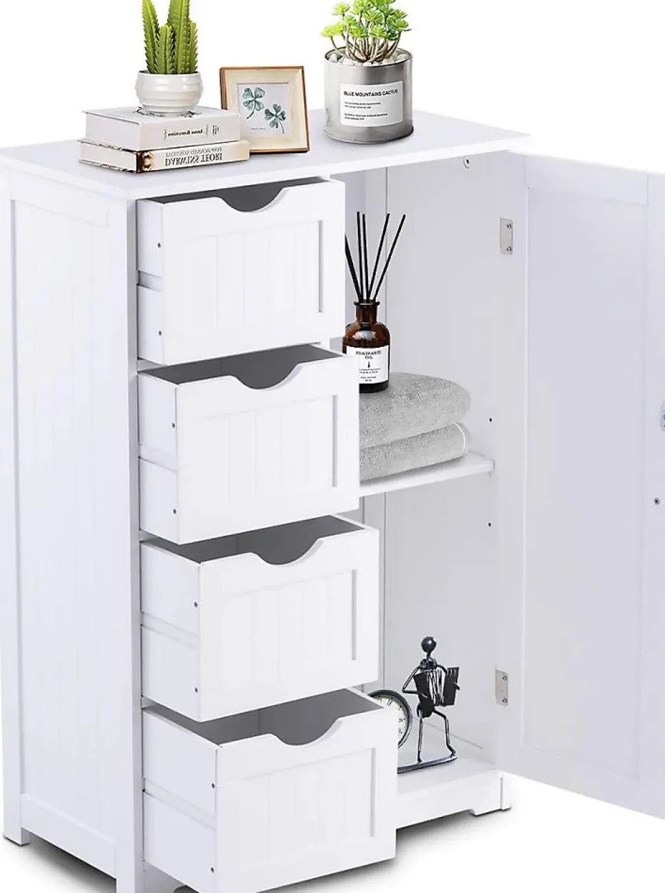 Commode de Rangement avec 4 Tiroirs et Porte Magnetique Etagere Hauteur Reglable Blanc 55 X 30 X 81CM