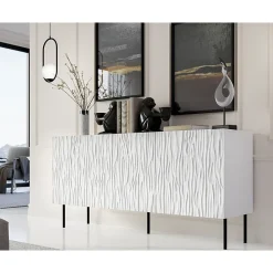 Commode De Rangement Meuble Universel 152x75x42cm Sur Pied Blanc Mat Younge
