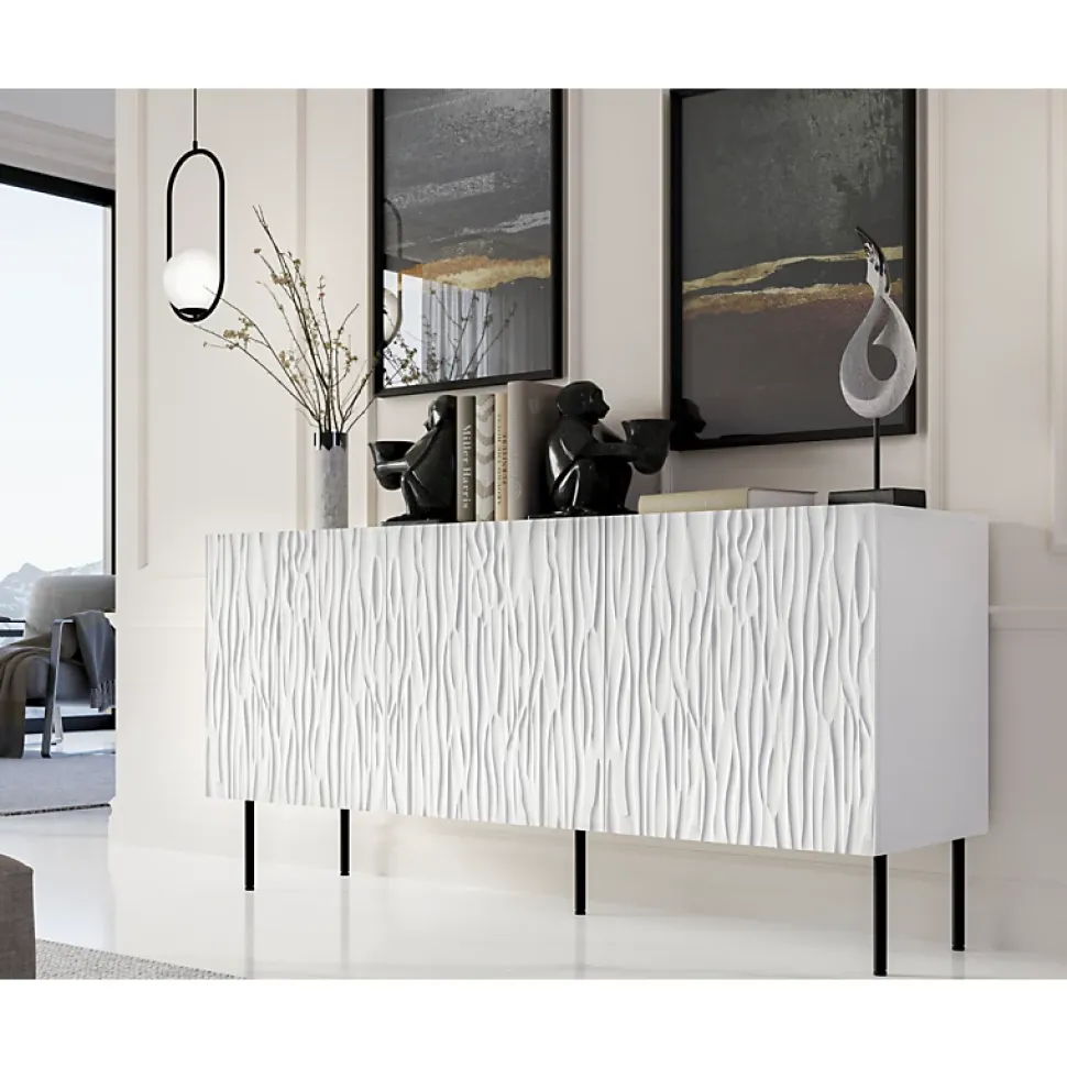Commode De Rangement Meuble Universel 152x75x42cm Sur Pied Blanc Mat Younge