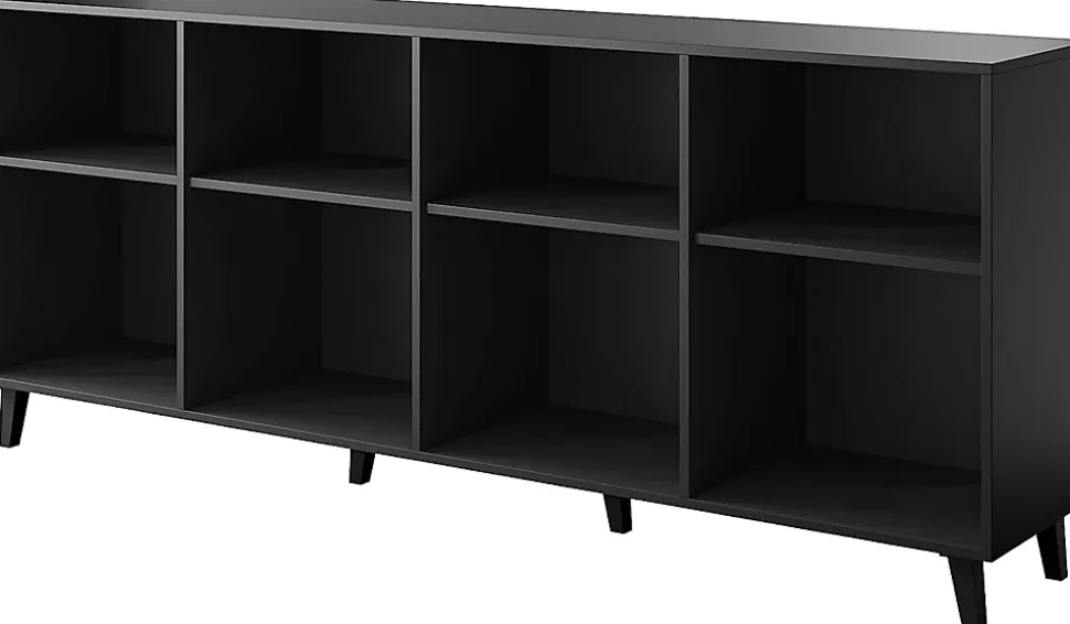 Commode De Rangement Meuble Universel Noir Mat 200x82x42cm Moda Sur Pieds Avec 4 Portes