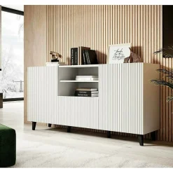 Commode De Rangement Meuble Universel Blanc 150x83x40 Cm Palace Élegant Sur Pieds