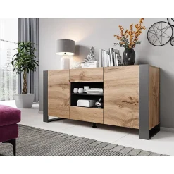 Commode De Rangement Meuble Universel Wotan 138x83x38cm Woody Élegant Sur Pieds