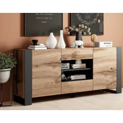 Commode De Rangement Meuble Universel Wotan 138x83x38cm Woody Élegant Sur Pieds