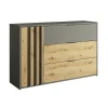 Commode design 3 tiroirs et 1 porte. Collection IZO coloris gris anthracite et chene clair.